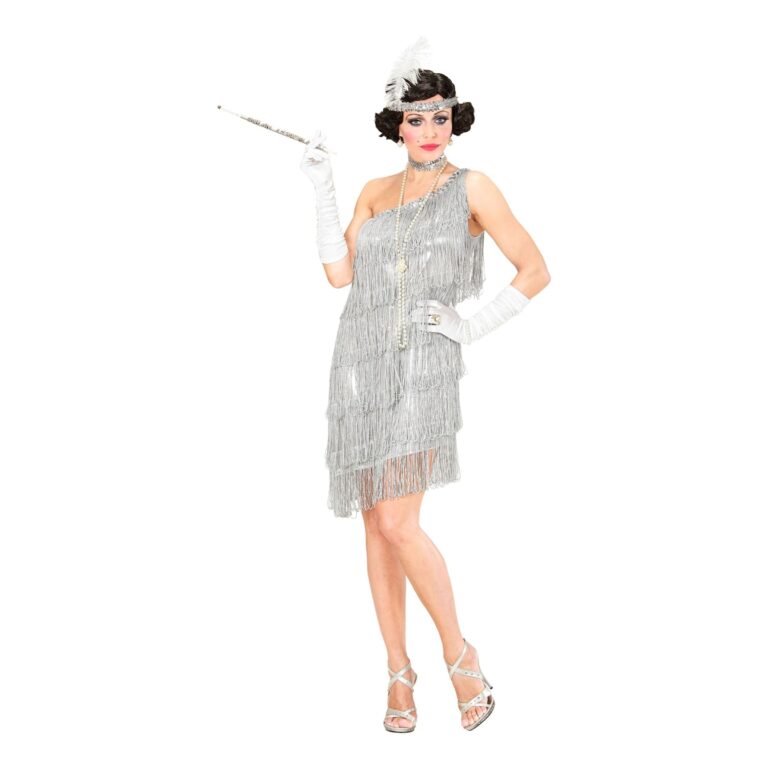 20-tals Flapper Klänning Silver Maskeraddräkt - Small