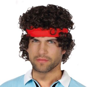 70-tals Tennisproffs Svart Peruk med Pannband - One size