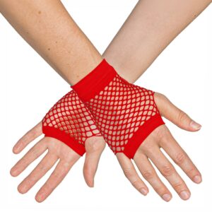 80-tals Fingerlösa Näthandskar Korta Röda - One size