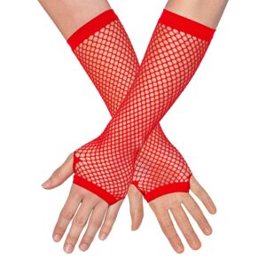 80-tals Fingerlösa Näthandskar Långa Röda - One size