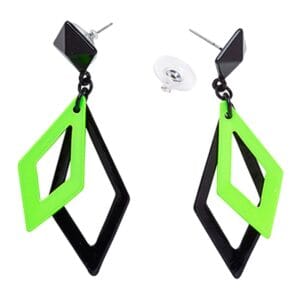 80-tals Romb Örhängen - Svart/Neongrön