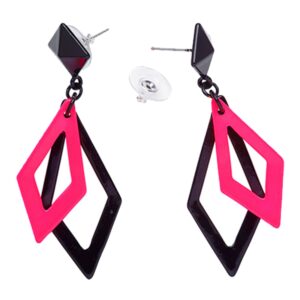 80-tals Romb Örhängen - Svart/Neonrosa