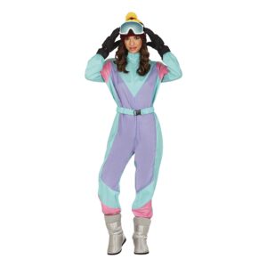80-tals Skidoverall Lila/Blå Dam Maskeraddräkt - Large