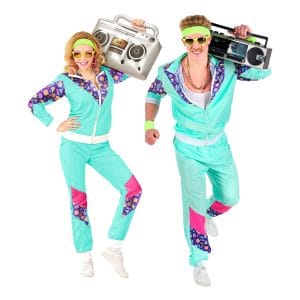 80-tals Träningsoverall Mintgrön/Lila Maskeraddräkt - Small