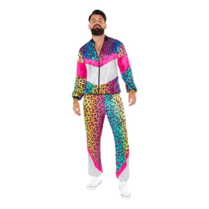 80-tals Träningsoverall Neon Leopard Maskeraddräkt - Small