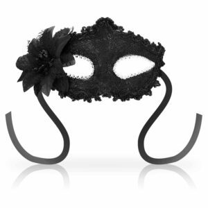 Antizaz Mask - Ögonmask i Venetiansk stil med en sidoblomma - Svart