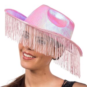 Cowboyhatt Rosa Skimrande med Fransar - One size