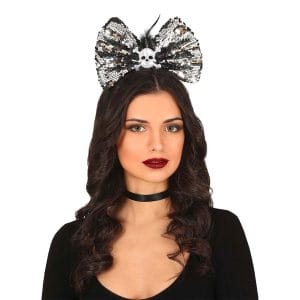 Diadem Paljettrosett med Dödskalle Silver - One size