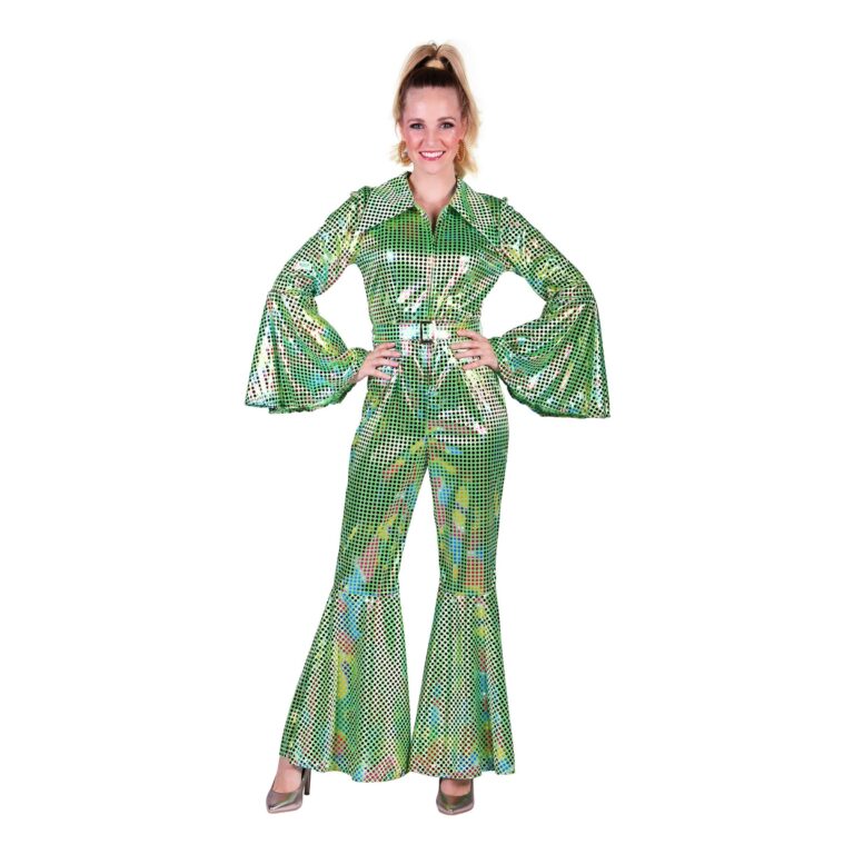 Disco Jumpsuit Grön Färgskimrande Maskeraddräkt - Large