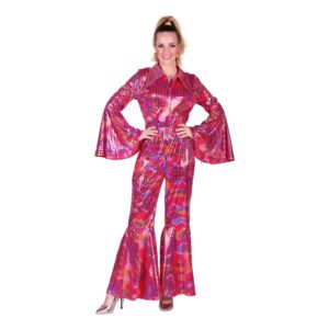 Disco Jumpsuit Rosa Färgskimrande Maskeraddräkt - X-Large