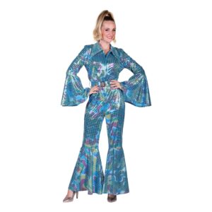 Disco Jumpsuit Turkos Färgskimrande Maskeraddräkt - Large