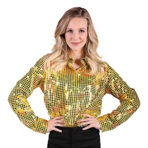 Disco Skjorta Dam Gul Färgskimrande - Large