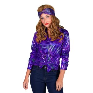 Disco Skjorta Dam Lila Färgskimrande - Large