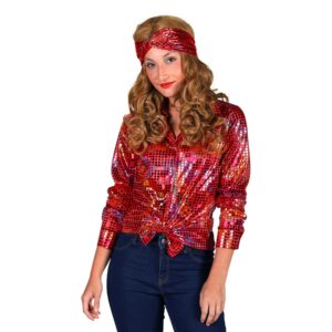 Disco Skjorta Dam Röd Färgskimrande - Large