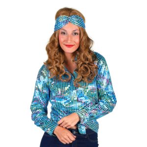 Disco Skjorta Dam Turkos Färgskimrande - Large