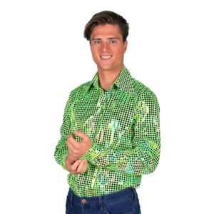 Disco Skjorta Herr Grön Färgskimrande - Large