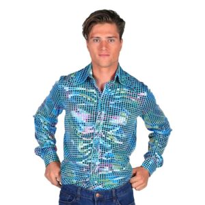 Disco Skjorta Herr Turkos Färgskimrande - X-Large