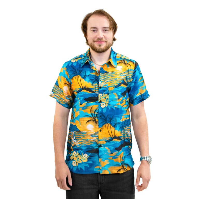 Hawaiiskjorta Herr Ocean Blue - Small