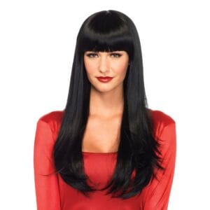 Lång Svart Deluxe Peruk med Hellugg - One size