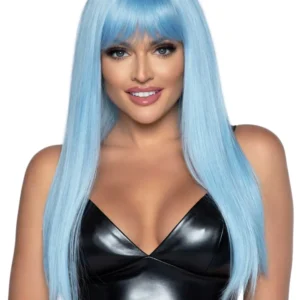 Long Straight Bang Wig Blue Peruk
