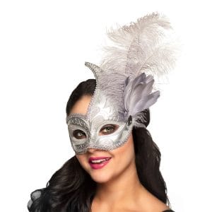 Ögonmask Venice Silver med Fjäder - One size