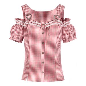 Oktoberfest Blus Vit/Röd Rutig - 36
