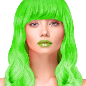 Party Wig Long Wavy Hair Neon Green Peruk
