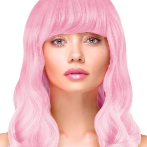 Party Wig Long Wavy Light Pink Hair Peruk