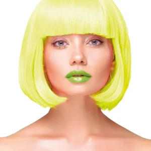 Party Wig Short Straight Hair Neon Yellow Peruk