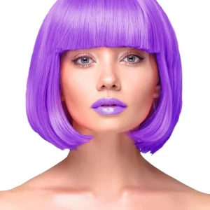 Party Wig Short Straight Hair Purple Peruk