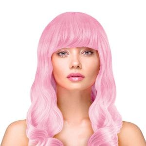 Peruk Långt Vågigt Hår - Ljusrosa