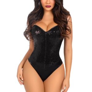 Sequin Boned Bodysuit Black