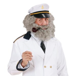 Sjökapten Peruk & Skägg Grå - One size