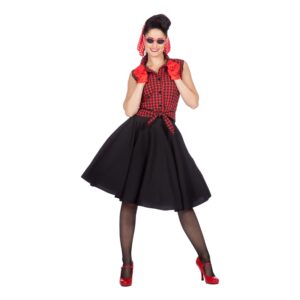 Svart/Röd Rockabilly Klänning Maskeraddräkt - 36