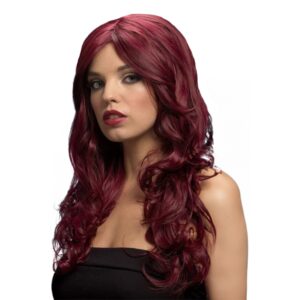 Värmetålig Peruk Lång Vinröd - One size