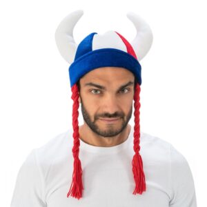 Vikingahjälm Blå/Röd/Vit med Flätor - One size