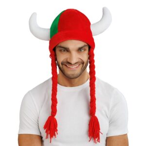 Vikingahjälm Röd/Grön med Flätor - One size