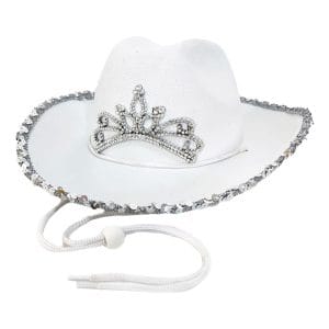 Vit Cowboyhatt med Tiara - One size
